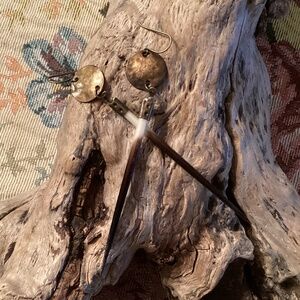 Boho African Porcupine Quill Spike Brass Disk Earrings